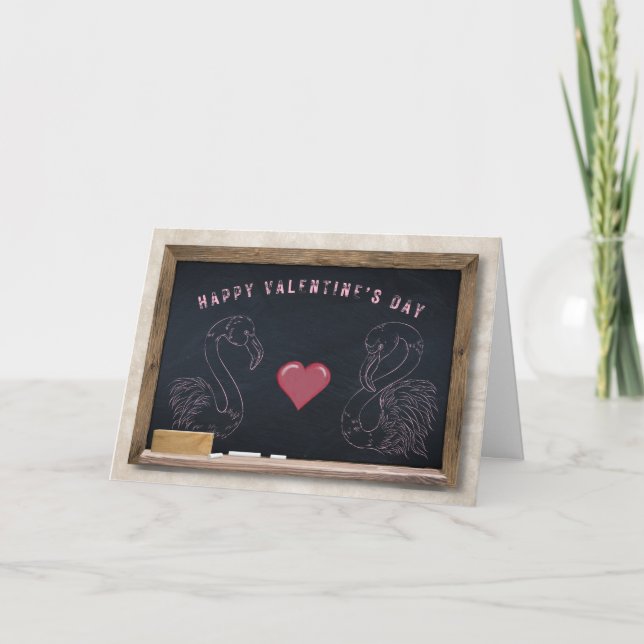 Carte Flamants roses & Heart Valentine's Greeting Card (Devant)