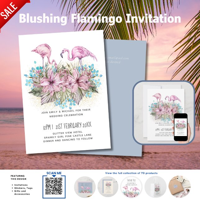 Carte Flamants roses rouillants Mariage de plage tropica (Créateur téléchargé)