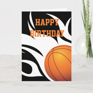 Carte Flaming Basketball Black and White Happy Birthday