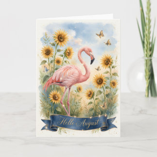 Carte Flamingo Août -- Carte Bonjour Août