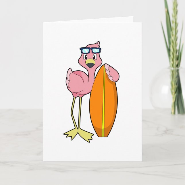 Carte Flamingo en surfeur avec planche de surf.PNG (Devant)