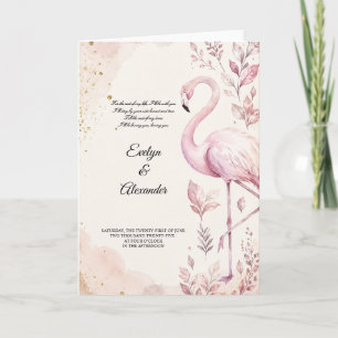 Carte Flamingo Rose Pâle Aquarelle Or Mariage 