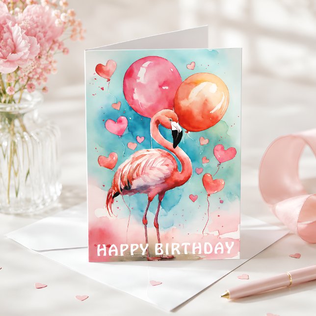 Carte Flamingo Tropical Joyeux Anniversaire (Créateur téléchargé)