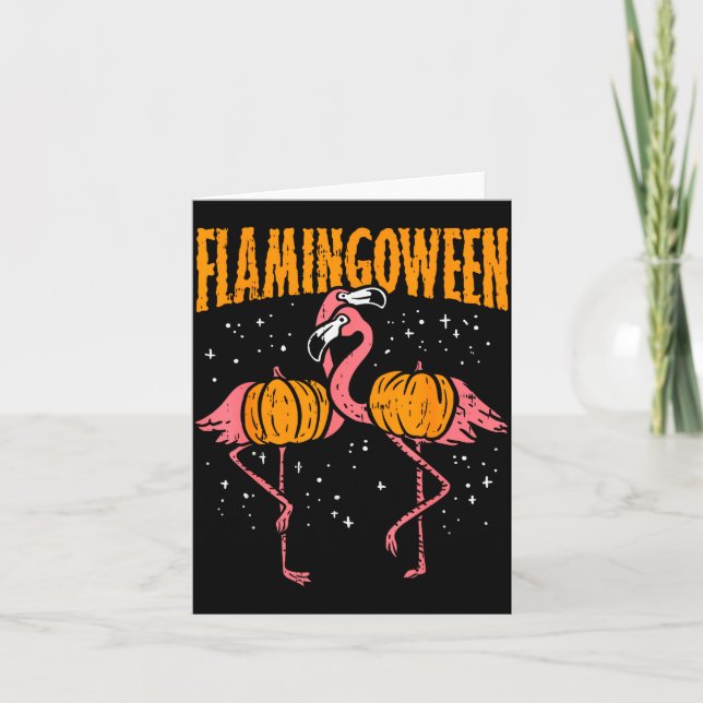 Carte Flamingoween Pumpkin Flamingos Funny Bird Hallowee (Devant)