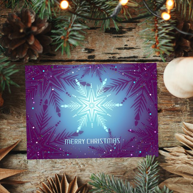 Carte Flamme de neige rayonnante - Élégant Noël bleu (Créateur téléchargé)