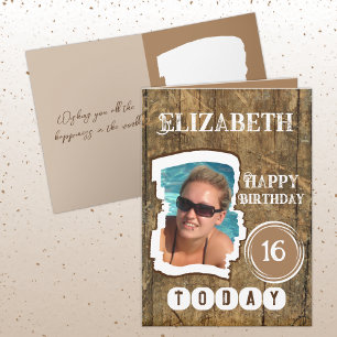 Carte Flamme rustique bois brun blanc 16e anniversaire