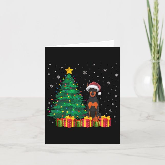 Carte Flammes de Noël Doberman Pinscher Santa Hat (Devant)