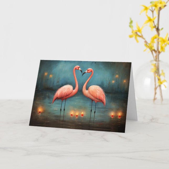 Carte Flammes éternelles de l'amour Flamants roses Valen (Fleur jaune)