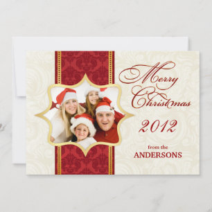 Carte Flat de Noël Red Damask
