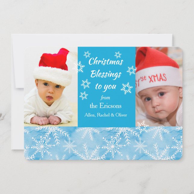 Carte Flat Modèle photo de Noël Blue Snowflake (Devant)