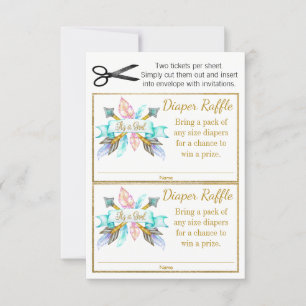 Carte Flèches de plume Boho Tribal Diaper Tickets