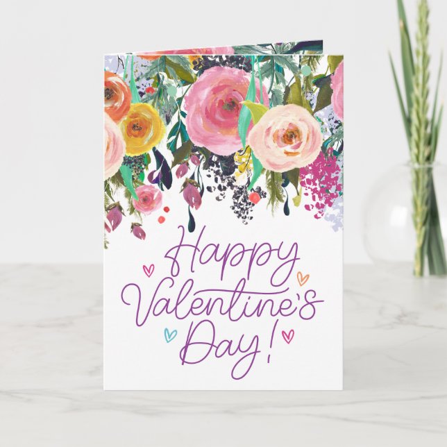 Carte Fleur aquarelle colorée | HEUREUSE SAINTE-VALENTIN (Devant)