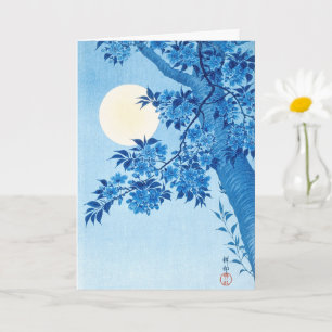 Carte Fleur Cerise Lune Nuit Ohara Koson Bleu