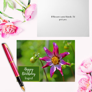 Carte Fleur Dahlia rose et violet Anniversaire