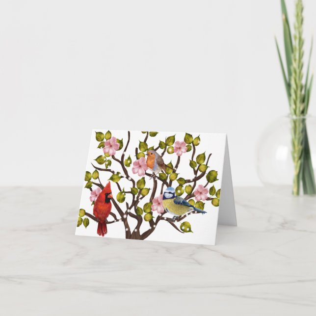 Carte Fleur d'Apple et oiseau chanteur toutes les occasi (Devant)