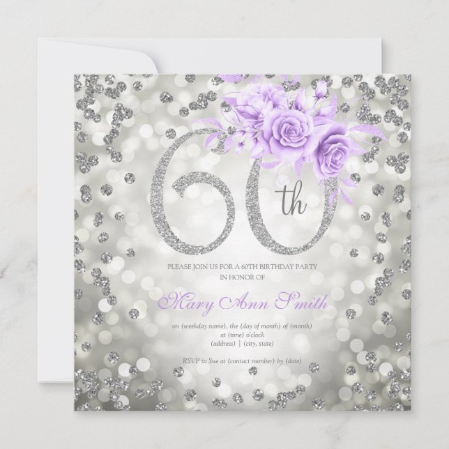 Carte Fleur d'argent 60e anniversaire éclat violet (Devant)