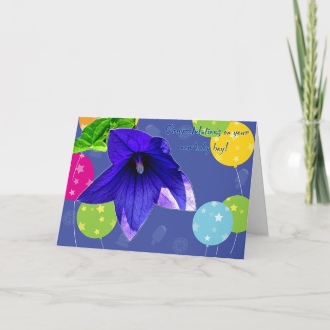 Carte Fleur de ballon Nouveau bébé garçon Félicitations  (Devant)
