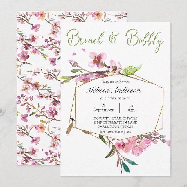 Carte Fleur de cerise rose Brunch nuptial (Devant / Derrière)