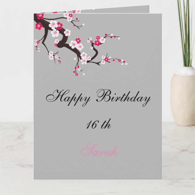 Carte Fleur de cerisier élégante rose blanc anniversaire (Devant)