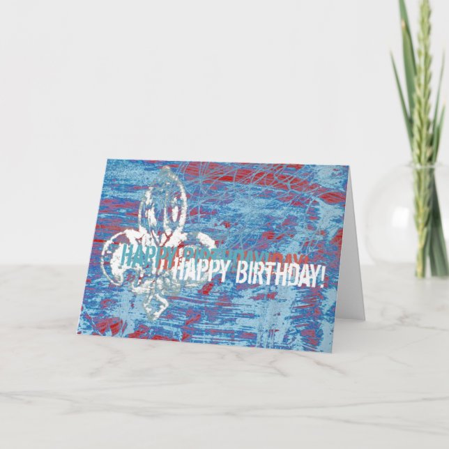 Carte fleur de lis Grunge Anniversaire (Devant)