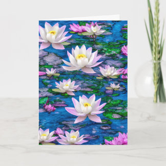 Carte Fleur De Lotus Rose Et Blanc Flottant Dans L'Étang