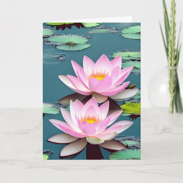 Carte Fleur De Lotus Rose Et Blanc Flottant Sur L'Étang (Devant)