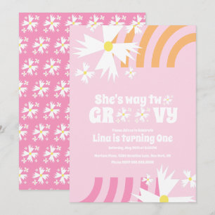 Carte Fleur de marguerite Rétro façon deux Groovy Annive