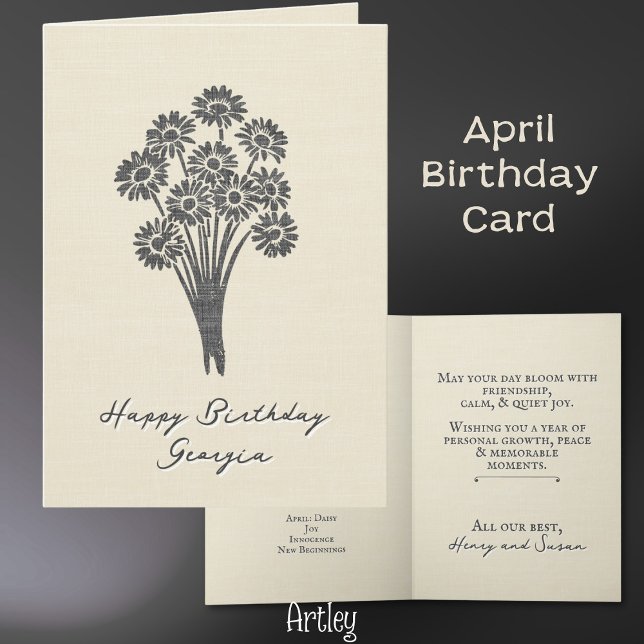 Carte Fleur de naissance d'avril de marguerite rustique (Créateur téléchargé)