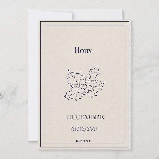 Carte fleur de naissance décembre, houx (Devant)
