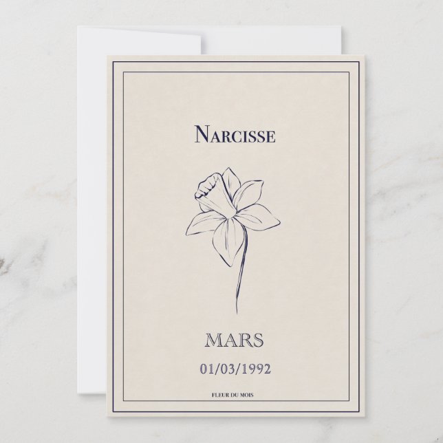 Carte fleur de naissance du mois de mars narcisse (Devant)