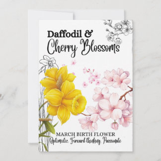 Carte Fleur de naissance, Mars, Daffodique, Fleur 