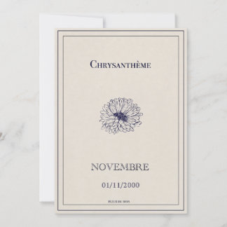 Carte fleur de naissance novembre, chrysanthème 