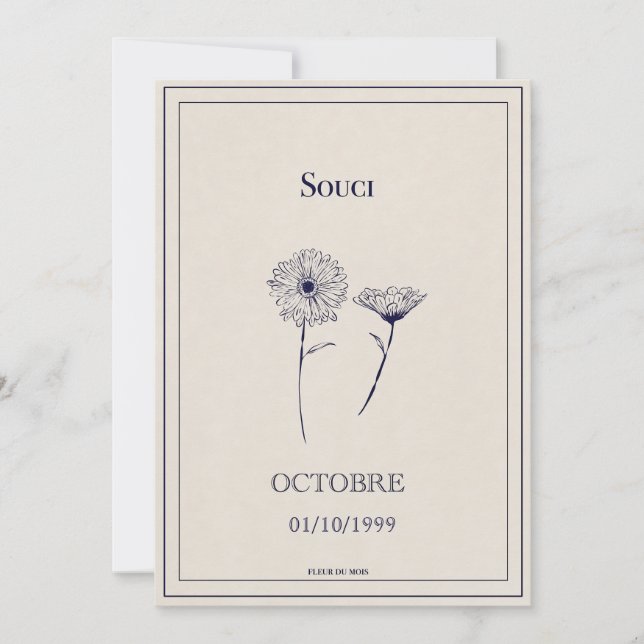 Carte fleur de naissance octobre, soucis (Devant)
