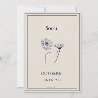 Carte fleur de naissance octobre, soucis
