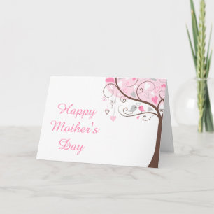 Carte Fleur de oiseau rose et gris pour la fête des mère