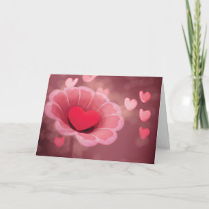 Carte Fleur de papier rose et rouge "Heureuse Sainte-Val