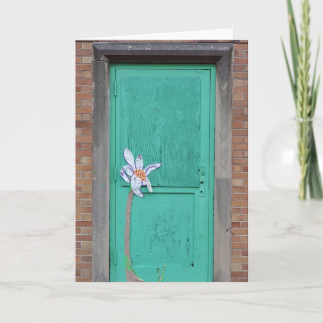 Carte Fleur de papier sur une porte Turquoise Salutation (Devant)