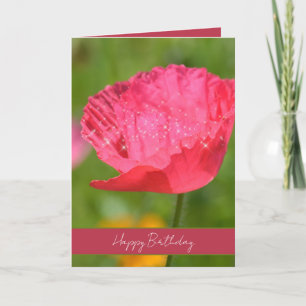 Carte Fleur de pavot d'Islande rose scintillante anniver