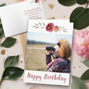 Carte Fleur de photo d'anniversaire à l'aquarelle de ros
