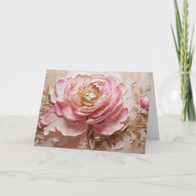 Carte Fleur de pivoine rose et or Pastel (Devant)