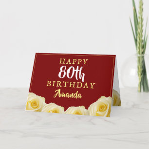 Carte Fleur de rose jaune Floral 80e anniversaire