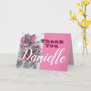 Carte Fleur de rose rouge Bonne Fille Femme Nom Merci