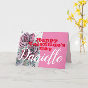 Carte Fleur de rose rouge Joyeux Valentines Jour Femme N
