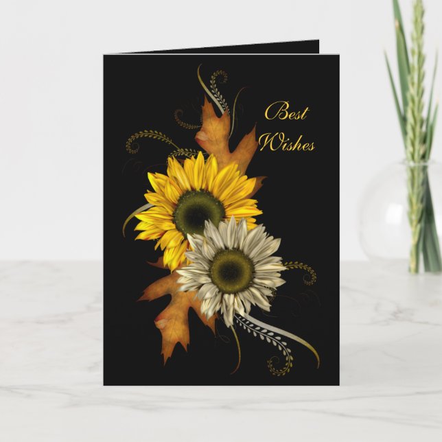 Carte Fleur de Soleil Noir Meilleurs voeux Anniver (Devant)