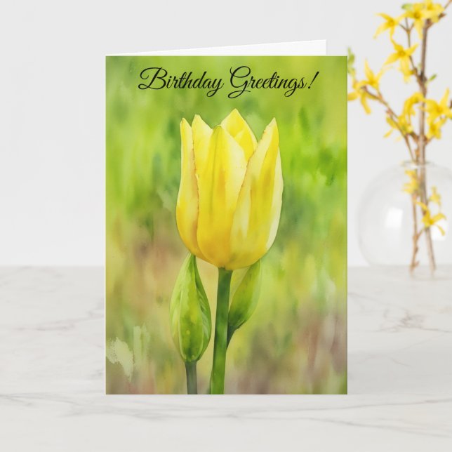 Carte Fleur de tulipe jaune Aquarelle Style Art Annivers (Fleur jaune)