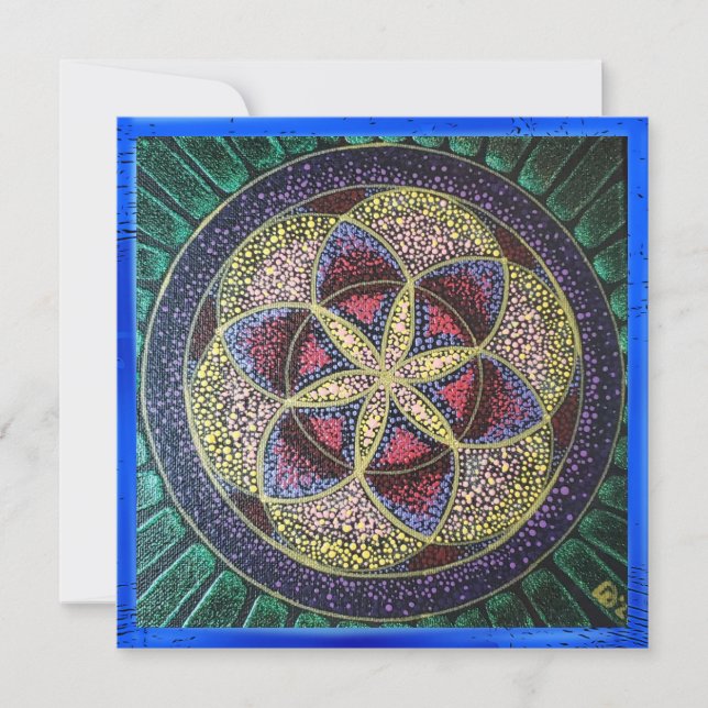 Carte Fleur de vie peinte à la main - mandala d'art sacr (Devant)