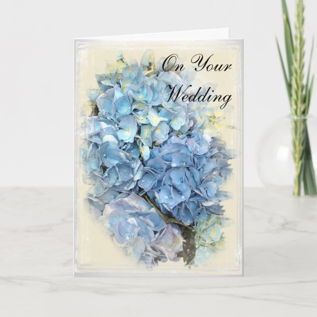 Carte Fleur d'hortensia bleu jour de mariage (Devant)