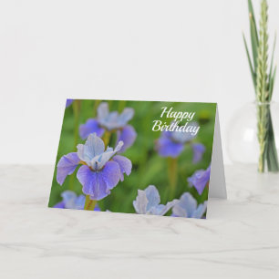 Carte Fleur d'Iris Bleue Elégante Joyeux Anniversaire