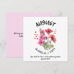 Carte Fleur du mois de naissance AOÛT Anniversaire chrét