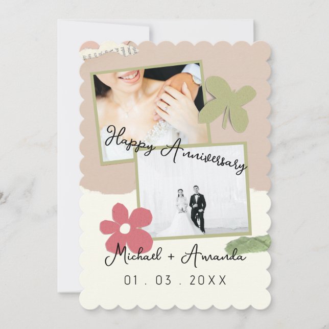 Carte fleur élégante Photo Collage Mariage Anniversaire (Devant)